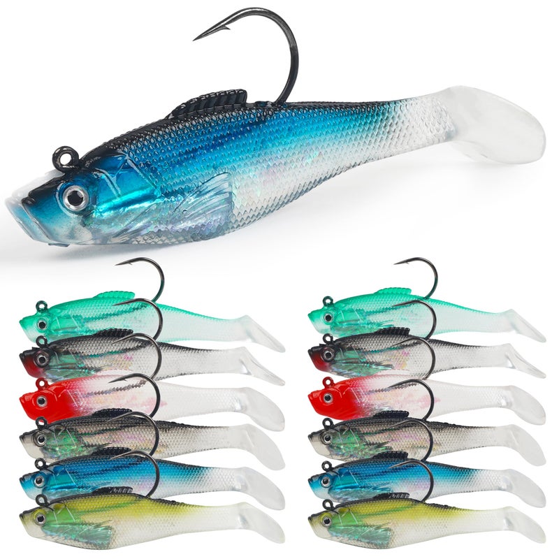 SILANON Soft Fishing Lures Pre-Rigged Swimbait Jig Head Paddle Tail Swim Baits Swim Shad Lures Soft Plastic Swimbait Bass Trout Walleye Sinking Baits Fishing Lures Kit for Saltwater Freshwater - Image 1